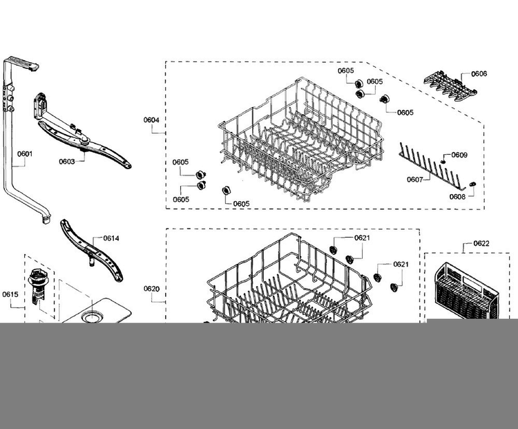 Baskets Diagram and Parts List for SHX3AR52UC 21 Bosch Dishwasher