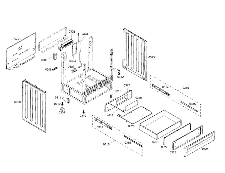 Drawer/side Panels Diagram and Parts List for HDI7052U 01 Bosch Range