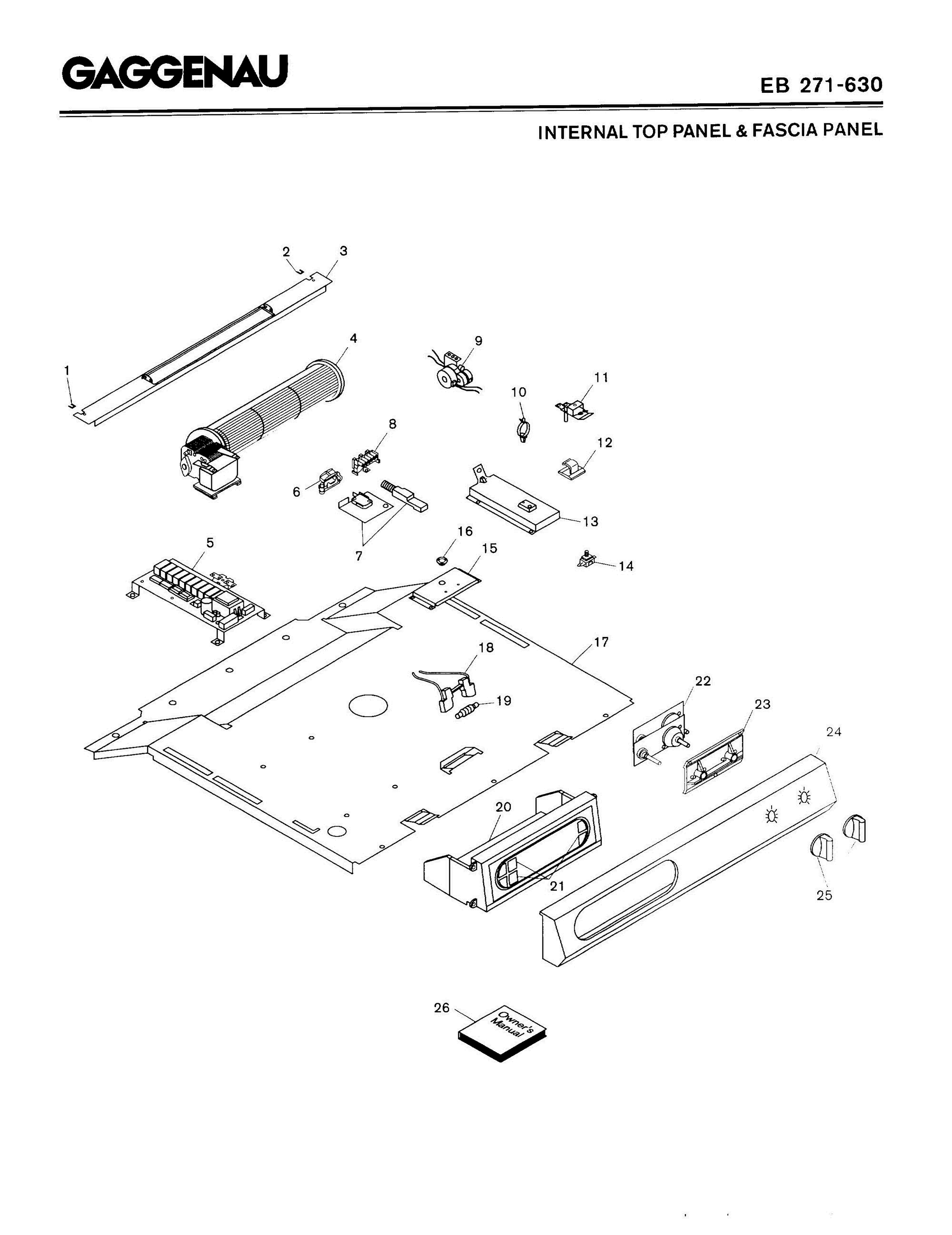 01 - INTERNAL TOP PANEL & FASCIA PANEL Diagram and Parts List for EB271-630  Bosch Range