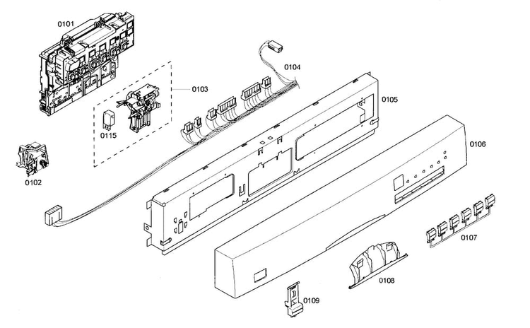 Control Panel Diagram and Parts List for SHE46C02UC 43 Bosch Dishwasher