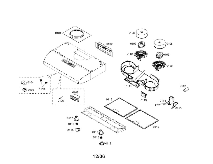 Range Hood Diagram and Parts List for DUH36252UC 01 Bosch Range Hood