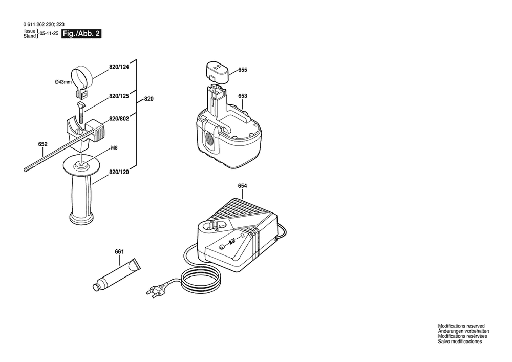 Section 2 Diagram and Parts List for GBH24VF 0611262220 Bosch Hammer Drill