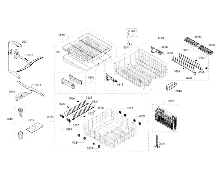 Rack Diagram and Parts List for SHE68T55UC 02 Bosch Dishwasher
