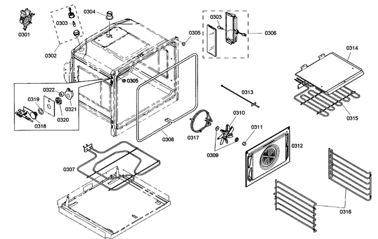 Top Oven Cabinet Parts Diagram and Parts List for ME272ES01  Thermador Wall Oven