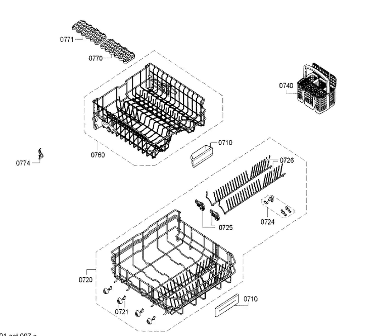 Baskets Diagram and Parts List for SGE53U55UC B3 Bosch Dishwasher