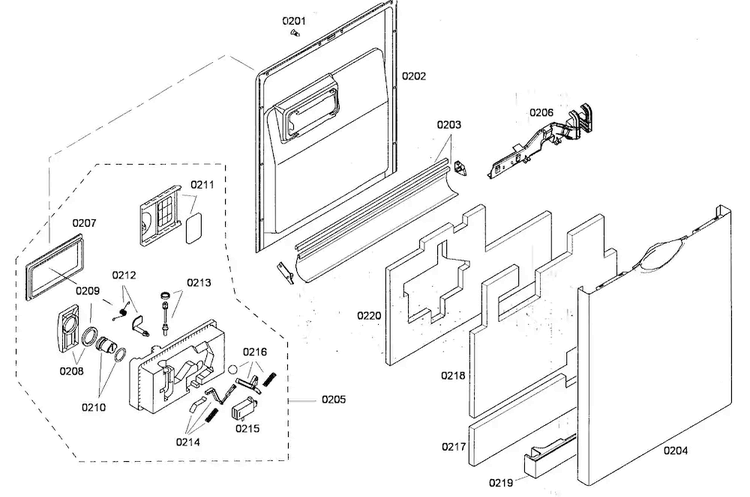 Door Assy Diagram and Parts List for SHE43P02UC 56 Bosch Dishwasher