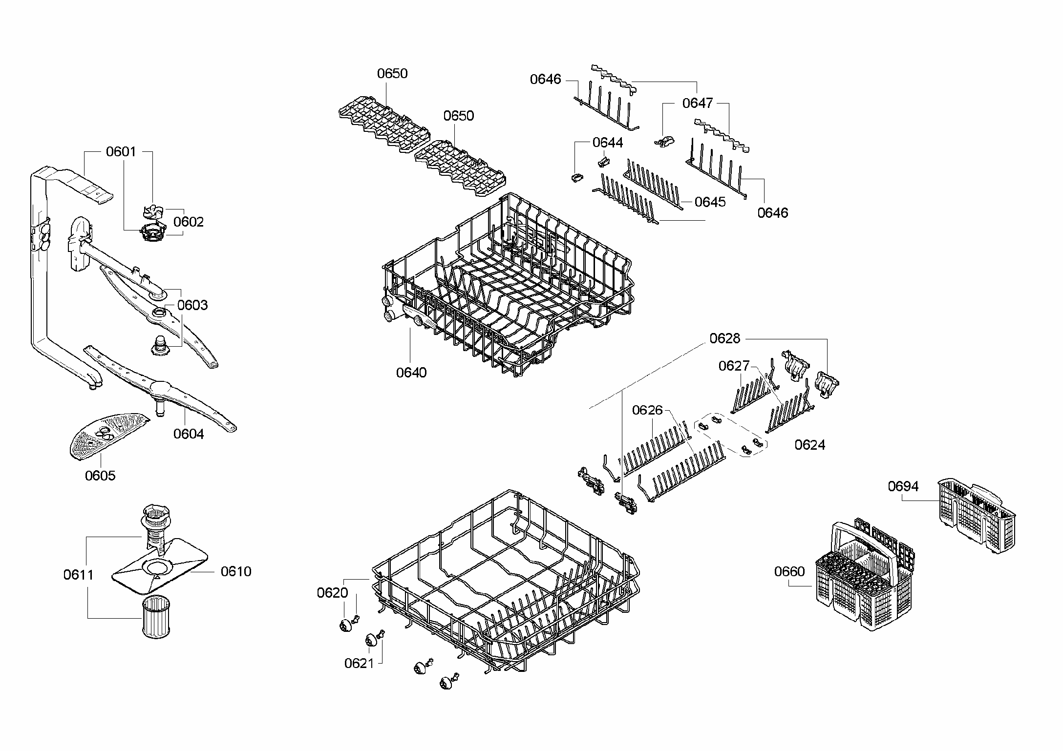 Racks Assy Diagram and Parts List for S47KMK15UC 22 Bosch Dishwasher