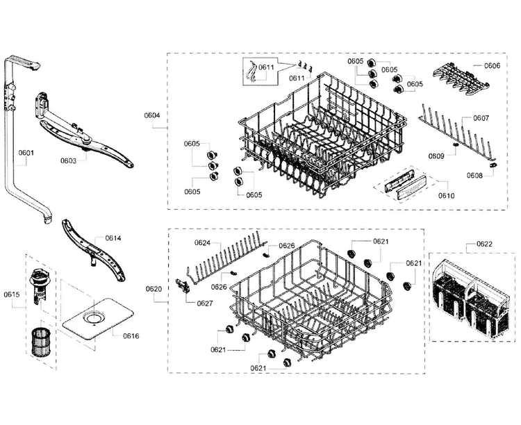 Baskets Diagram and Parts List for SHX6AP05UC 05 Bosch Dishwasher