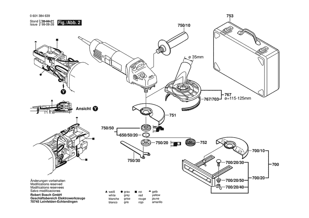 Section 2 Diagram and Parts List for GWS14-125C 0601384639 Bosch Angle Grinder