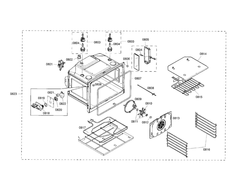 Oven Diagram and Parts List for HBL8750UC 01 Bosch Microwave Oven Combo