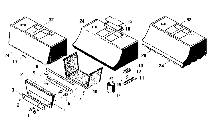 Section 1 Diagram and Parts List for H-62  Thermador Range Hood