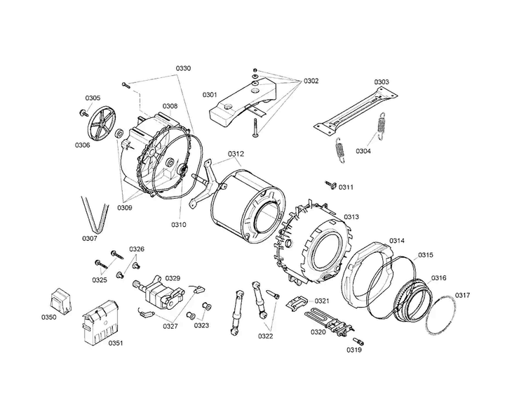 Drum/tub Diagram and Parts List for WFL2090UC 01 Bosch Washer
