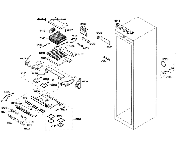 Cabinet Parts Diagram and Parts List for T24ID80NLP 31 Thermador Freezer
