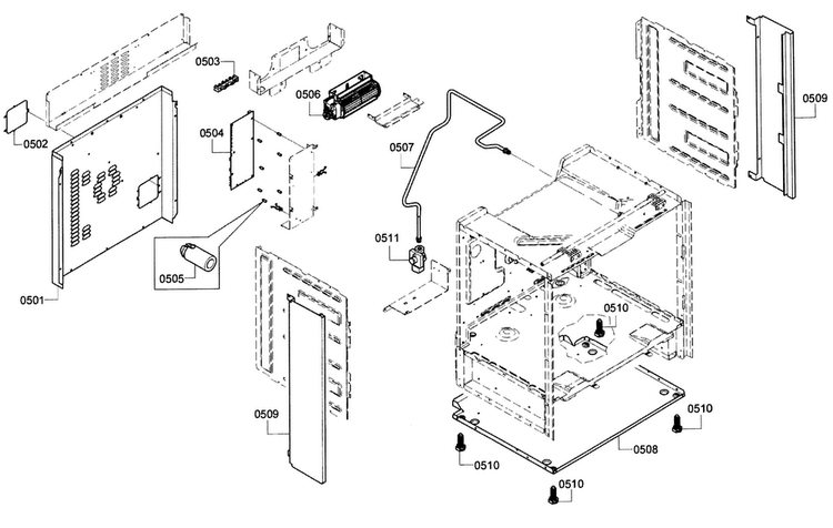Frame Diagram and Parts List for HDIP054U 01 Bosch Range