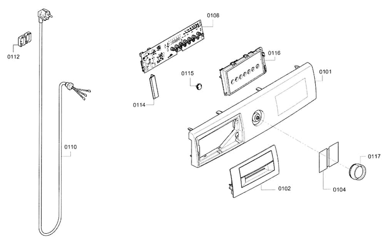 Control Panel Diagram and Parts List for WAT28400UC 01 Bosch Washer