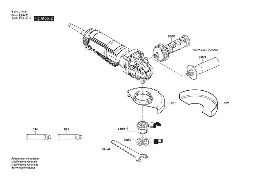 Section 2 Diagram and Parts List for 3601CA6211  Bosch Angle Grinder