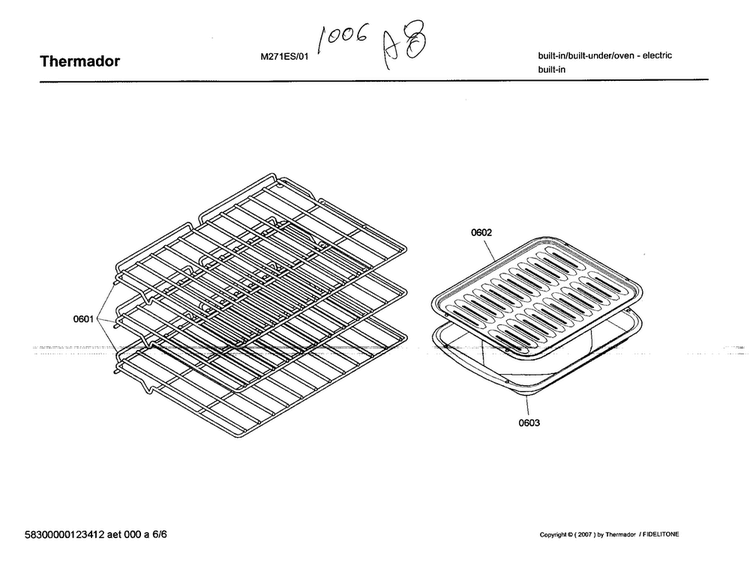 Shelf Assy Diagram and Parts List for M271ES01  Thermador Wall Oven