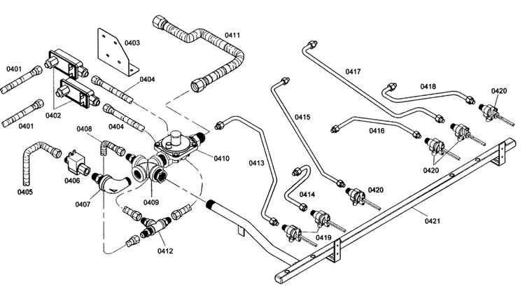 Gas Supply Diagram and Parts List for PRG366EG01  Thermador Range