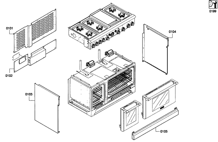 Cabinet Assy Diagram and Parts List for PRD486EDPG 01 Thermador Range
