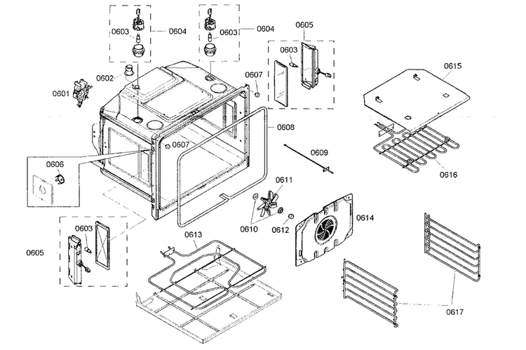 Bottom Oven Diagram and Parts List for MED302ES01  Thermador Wall Oven