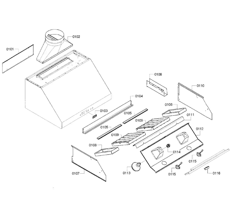 Range Hood Diagram and Parts List for PH36CS 02 Thermador Range Hood