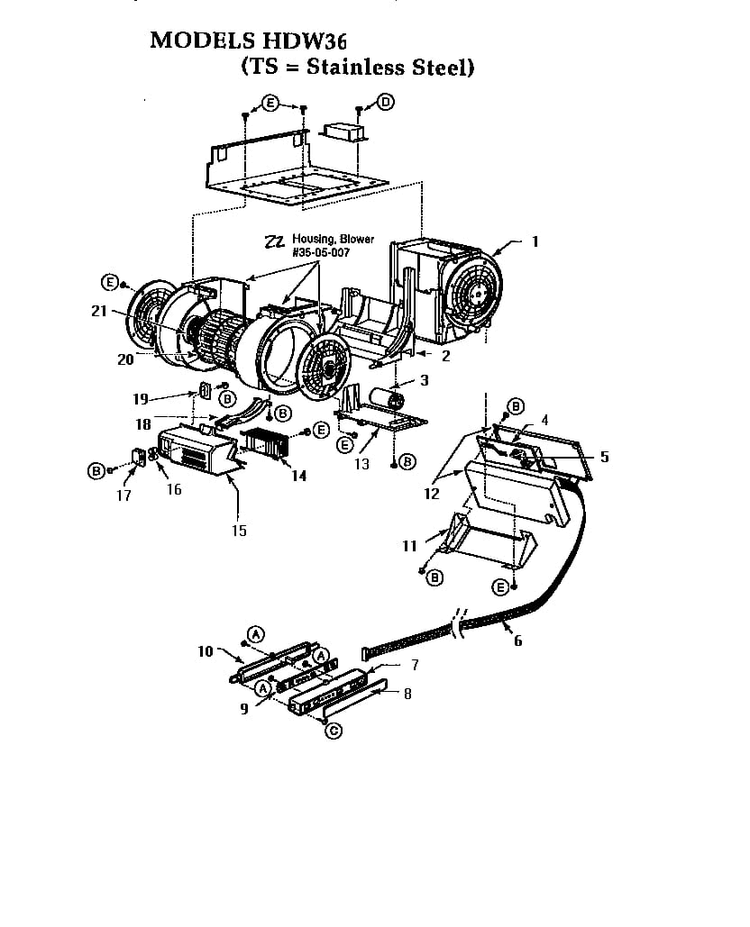 Section 4 Diagram and Parts List for HDW36  Thermador Range Hood