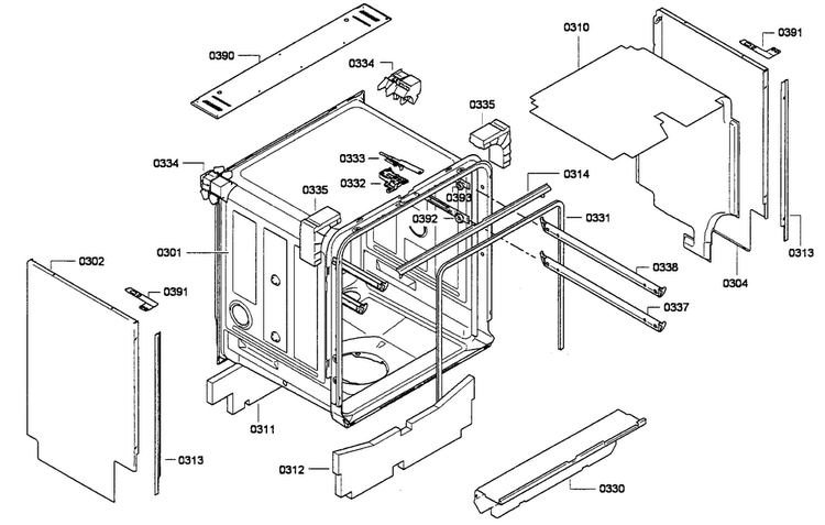Cabinet Diagram and Parts List for SHE68E15UC 01 Bosch Dishwasher