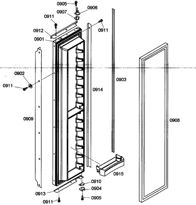 Freezer Door Diagram and Parts List for KBUIT4275E 01 Thermador Refrigerator