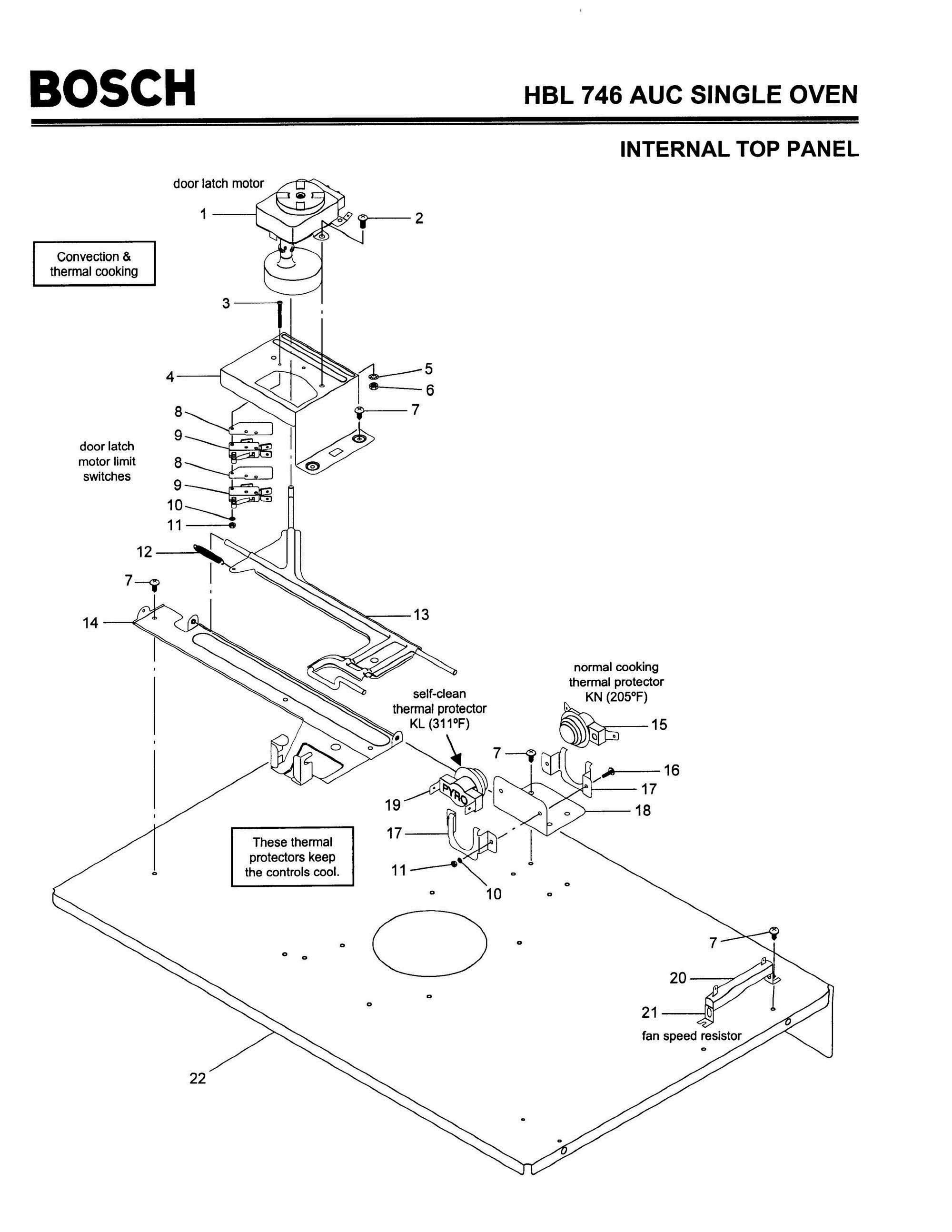 03 - INTERNAL TOP PANEL Diagram and Parts List for HBL746AUC(FD8207-)  Bosch Wall Oven
