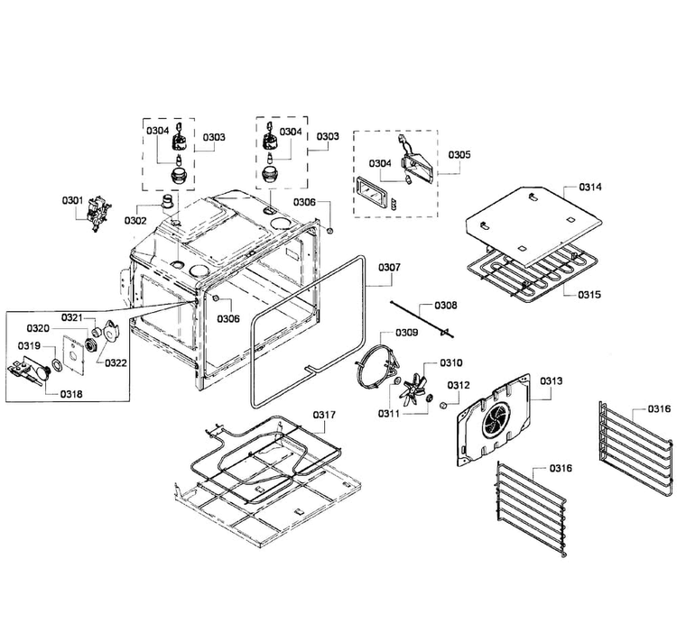 Oven Assy Diagram and Parts List for HBL8450UC 07 Bosch Wall Oven