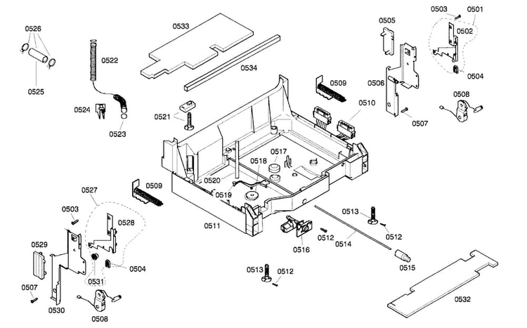Base 1 Diagram and Parts List for SHX57C02UC 21 Bosch Dishwasher