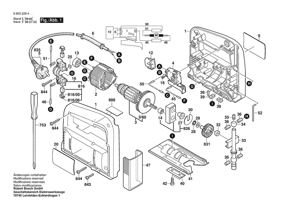 Section 1 Diagram and Parts List for 0603229438  Bosch Jig Saw