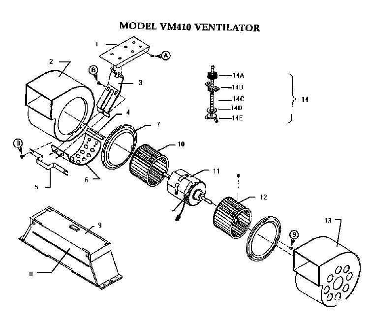 Model Vm410 Ventilator Diagram and Parts List for HB30QB  Thermador Range Hood