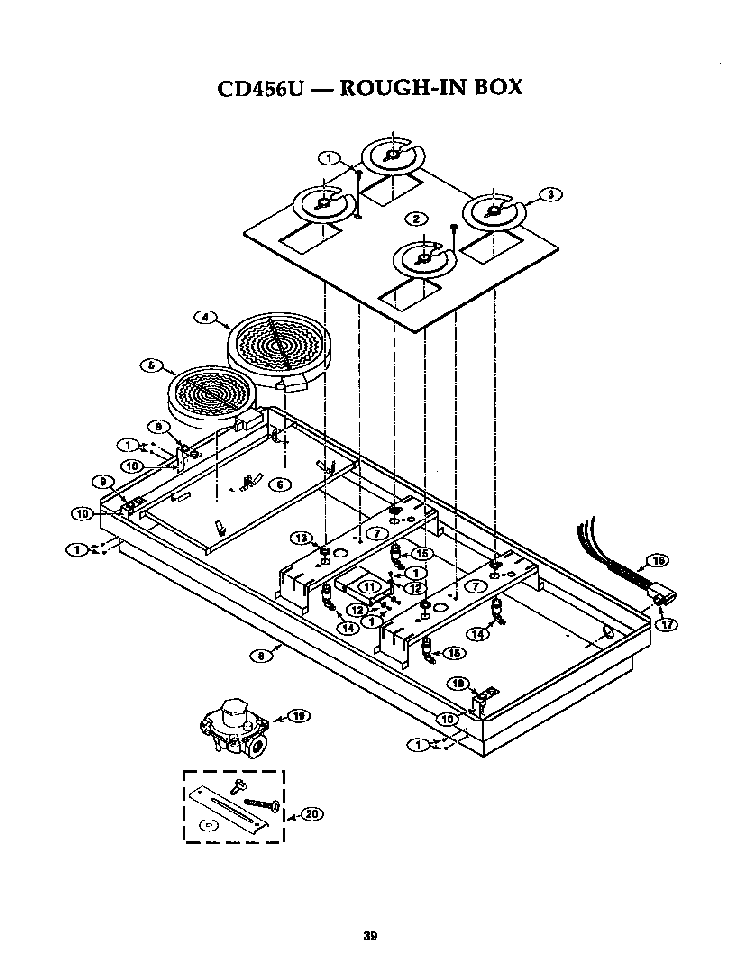 Rough-in Box Diagram and Parts List for CD456U  Thermador Cooktop