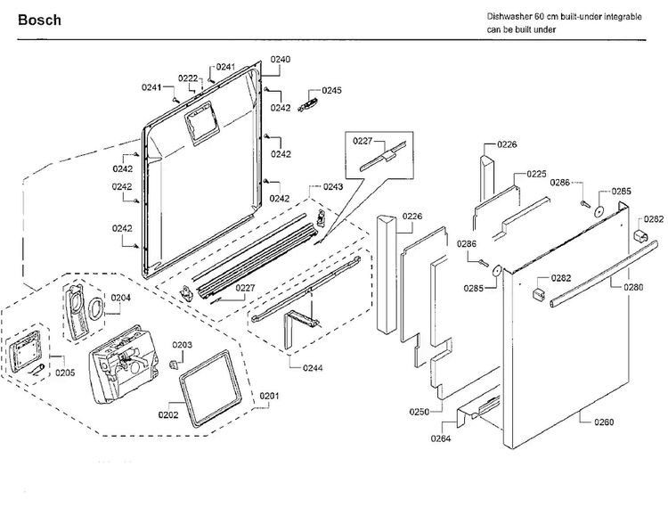 Door Diagram and Parts List for SHXM78W55N 01 Bosch Dishwasher