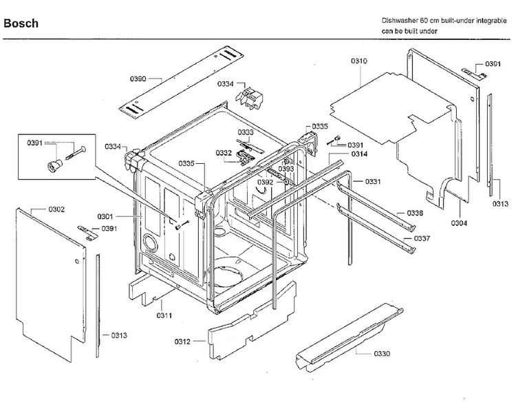 Cabinet Diagram and Parts List for SHX7ER55UC 93 Bosch Dishwasher