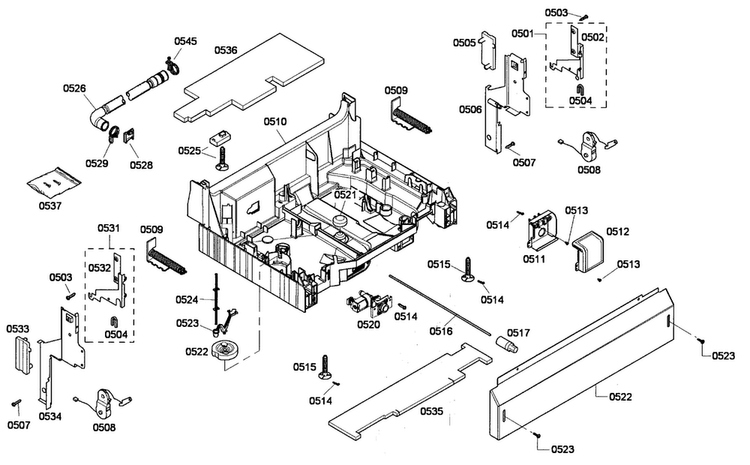 Base Assy Diagram and Parts List for SHE55P06UC 53 Bosch Dishwasher