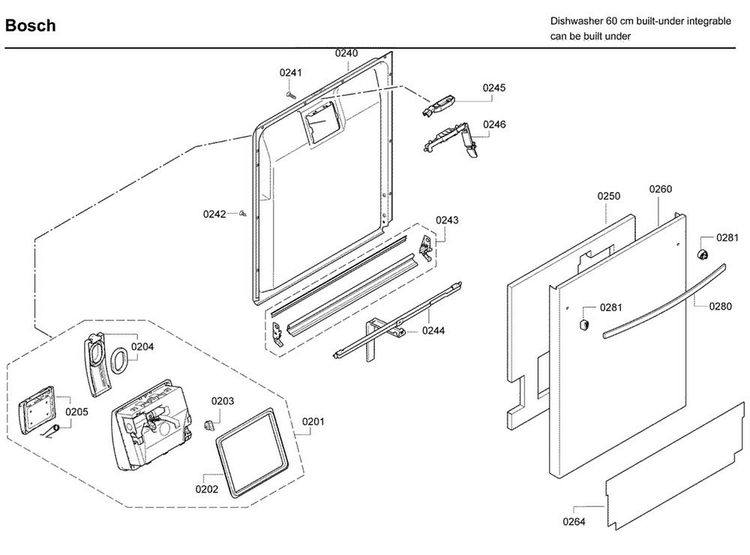Door Diagram and Parts List for SHX7ER55UC 55 Bosch Dishwasher