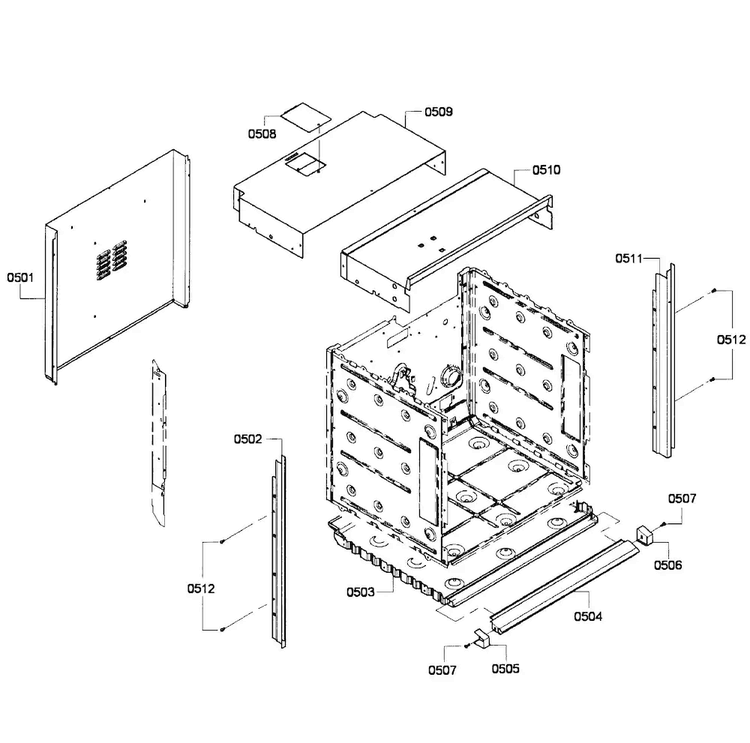 Cabinet Assy Diagram and Parts List for HBN5450UC 04 Bosch Wall Oven