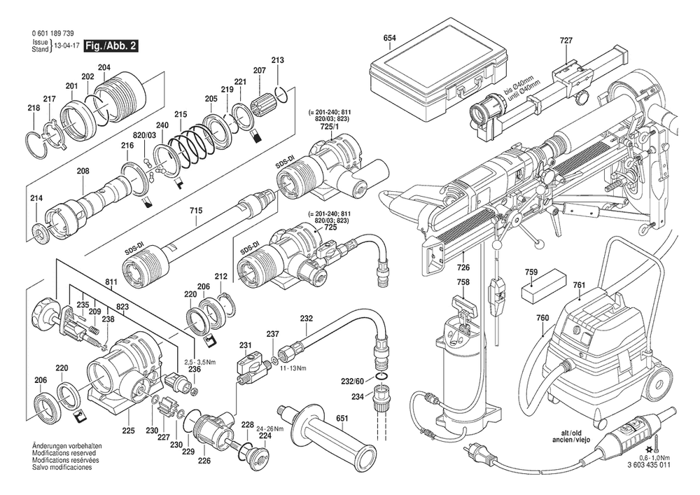 Section 2 Diagram and Parts List for GDB1600WE 0601189739 Bosch Drill