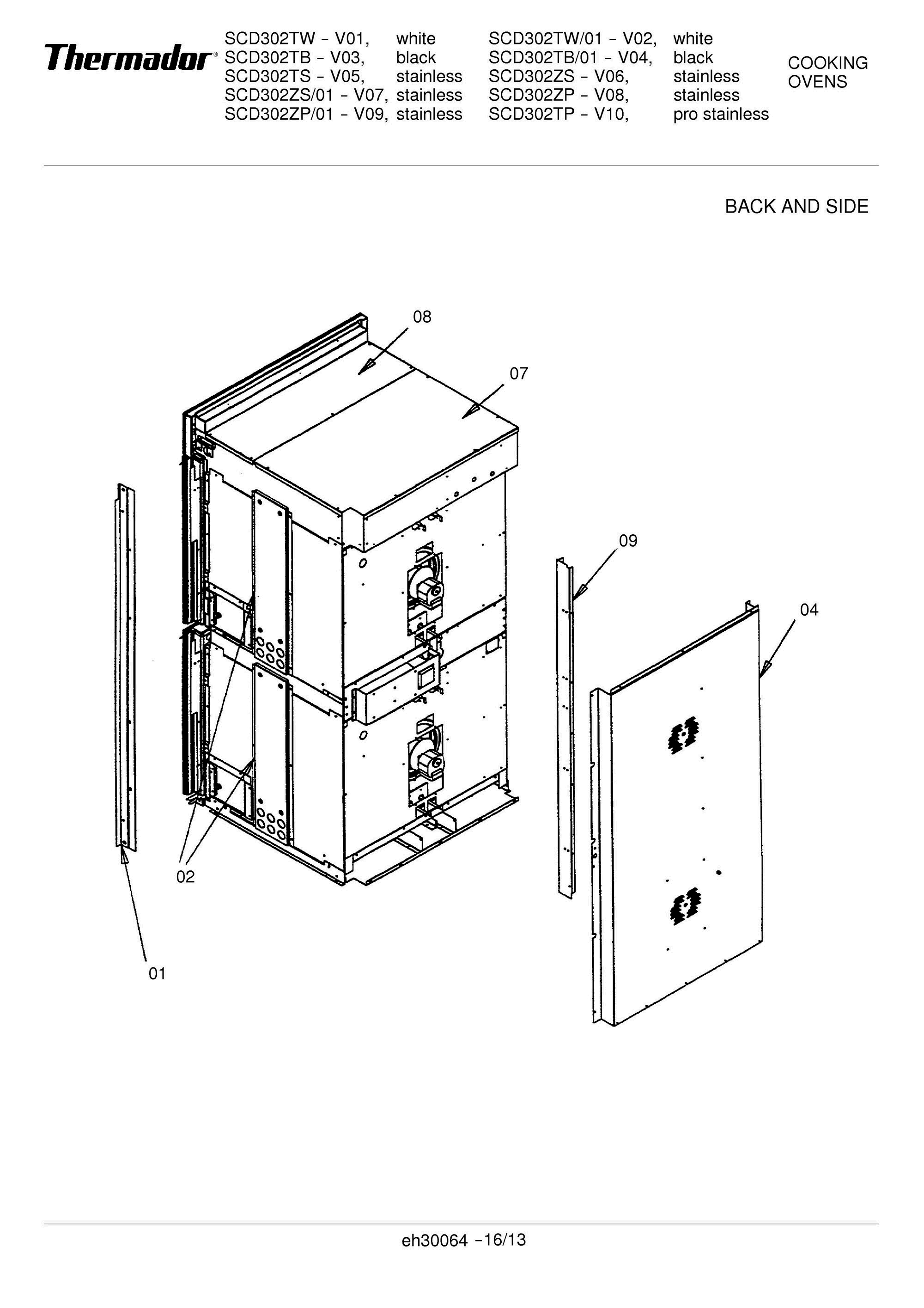 14 - BACK AND SIDE Diagram and Parts List for SCD302ZS  Bosch Range