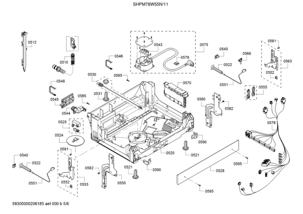 Base/Power Cord Diagram and Parts List for SHPM78W55N 11 Bosch Dishwasher