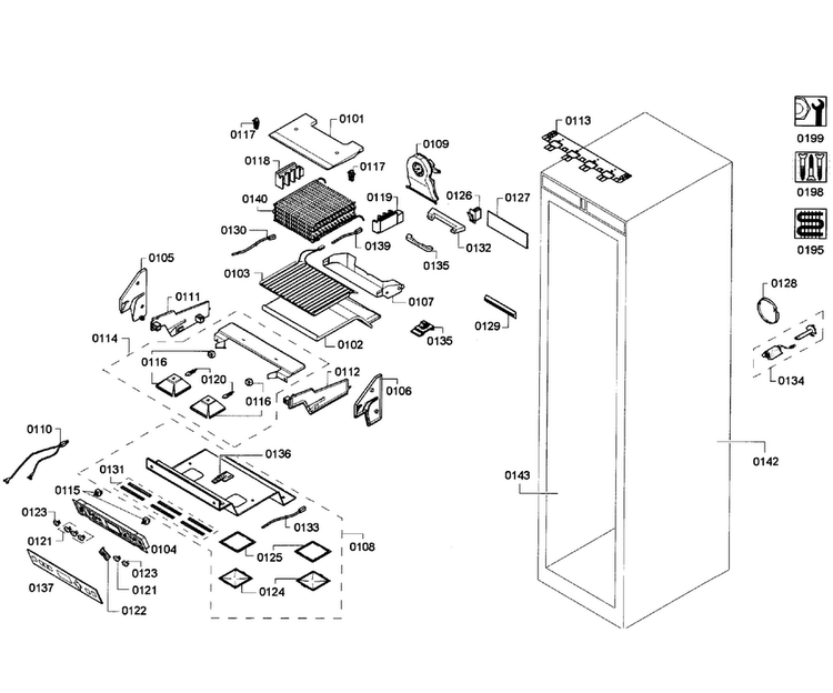 Cabinet Parts Diagram and Parts List for T24ID80NRP 47 Thermador Freezer