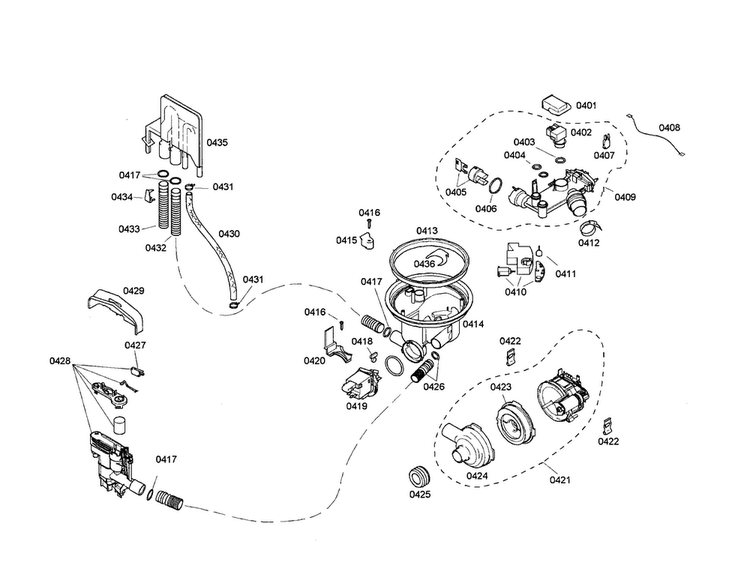 Pump Circulation/sump Diagram and Parts List for SHE47C06UC 21 Bosch Dishwasher