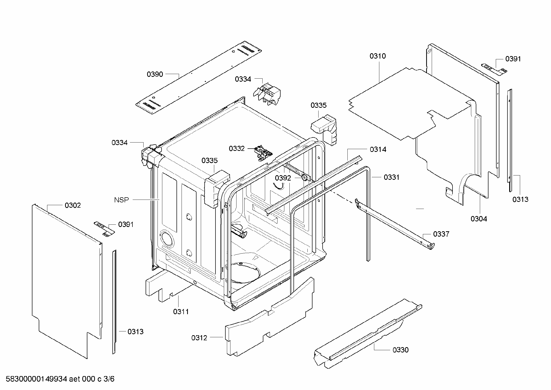 Cabinet Assy Diagram and Parts List for S47KMK15UC 22 Bosch Dishwasher