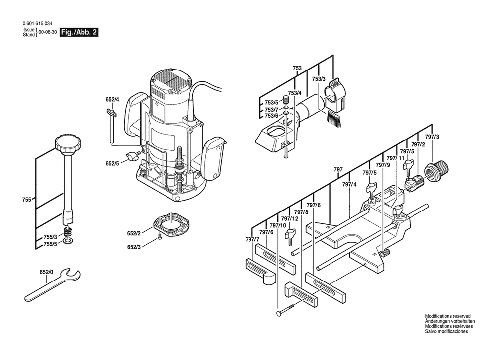 Section 2 Diagram and Parts List for GOF1600A 0601615061 Bosch Router
