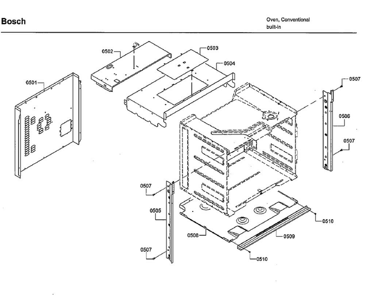 Frame Diagram and Parts List for HBL8451UC 02 Bosch Wall Oven