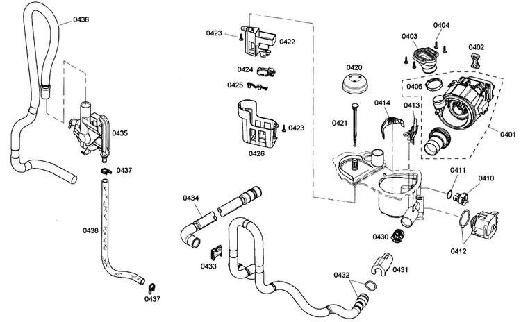 Pump Assy Diagram and Parts List for SHE4AM16UC 01 Bosch Dishwasher