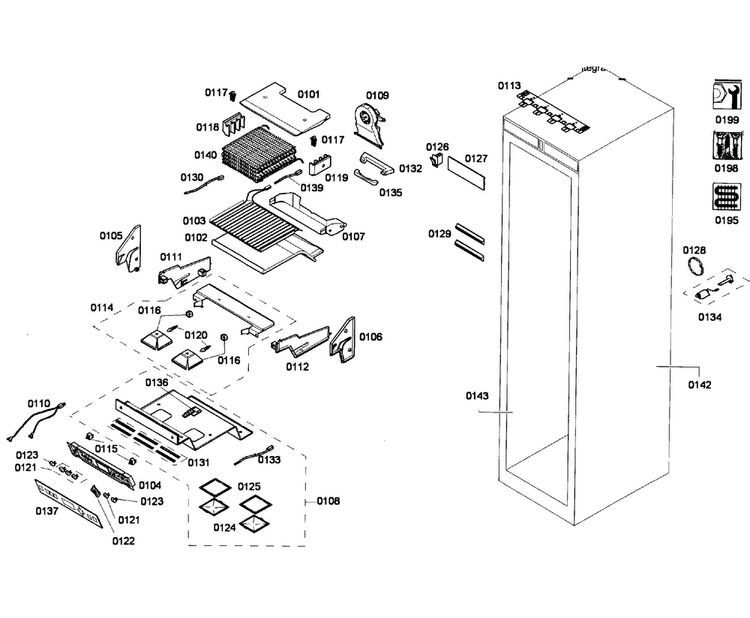 Cabinet Parts Diagram and Parts List for T24IF70NSP 18 Thermador Freezer