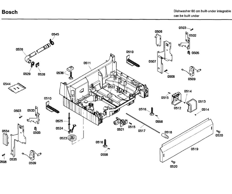 Base Diagram and Parts List for SHX43C05UC 53 Bosch Dishwasher